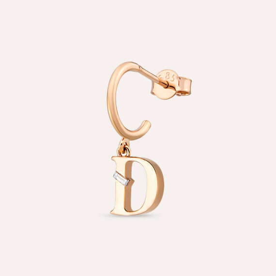 Baguette Cut Diamond Rose Gold D Letter Single Dangling Earring - 1