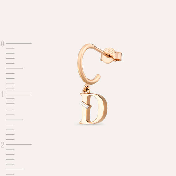 Baguette Cut Diamond Rose Gold D Letter Single Dangling Earring - 2