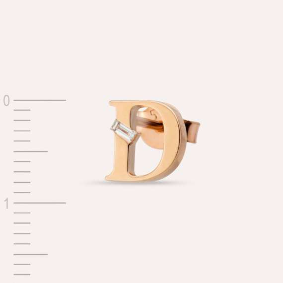 Baguette Cut Diamond Rose Gold D Letter Single Earring - 2