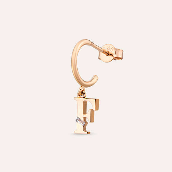 Baguette Cut Diamond Rose Gold F Letter Single Dangling Earring - 1