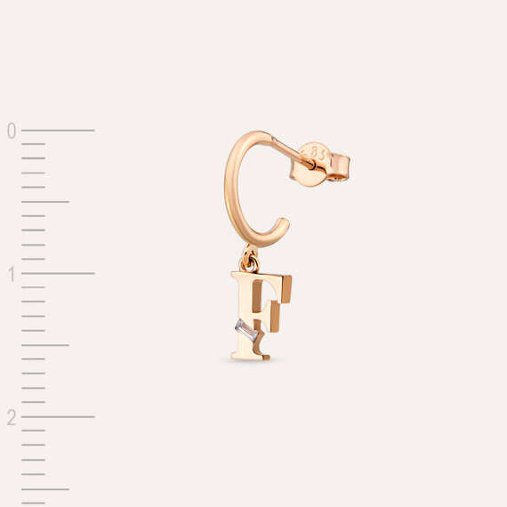 Baguette Cut Diamond Rose Gold F Letter Single Dangling Earring - 2