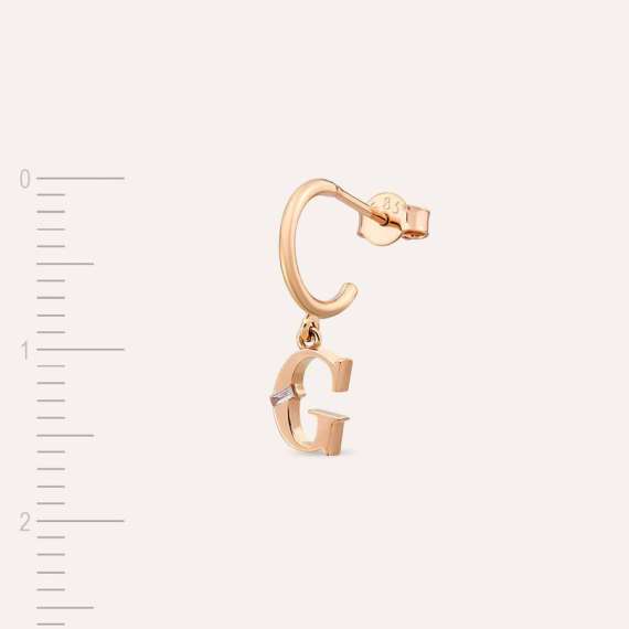 Baguette Cut Diamond Rose Gold G Letter Single Dangling Earring - 2