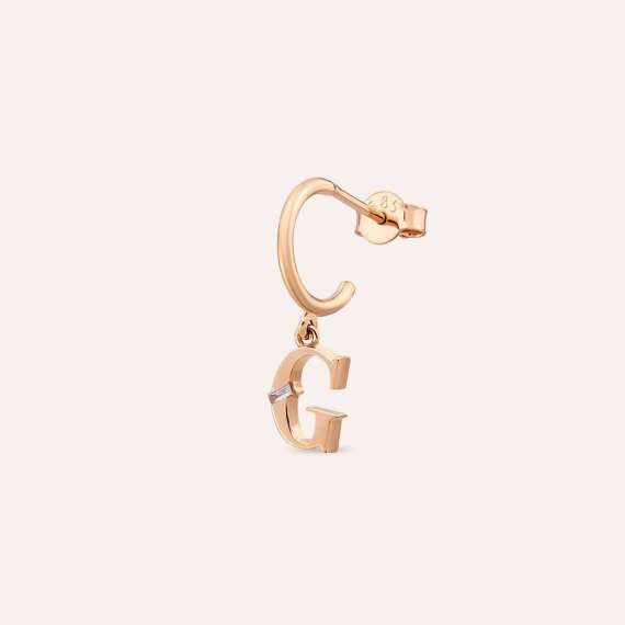 Baguette Cut Diamond Rose Gold G Letter Single Dangling Earring - 1
