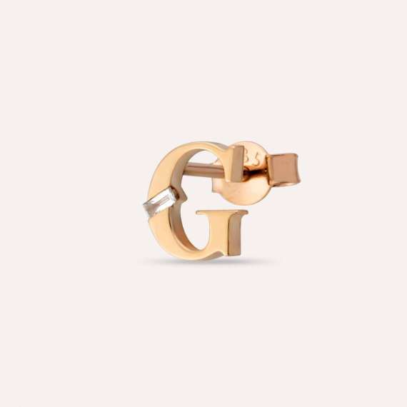 Baguette Cut Diamond Rose Gold G Letter Single Earring - 1