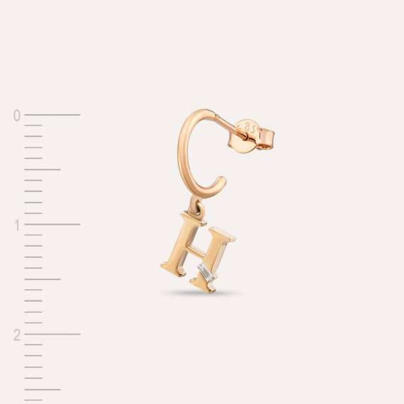 Baguette Cut Diamond Rose Gold H Letter Single Dangling Earring - 2