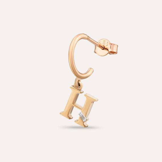 Baguette Cut Diamond Rose Gold H Letter Single Dangling Earring - 1