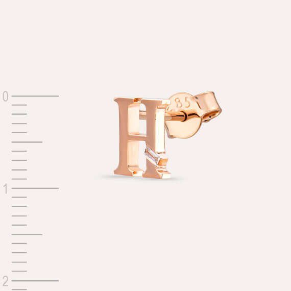 Baguette Cut Diamond Rose Gold H Letter Single Earring - 3