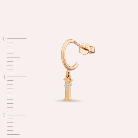 Baguette Cut Diamond Rose Gold I Letter Single Dangling Earring - 3