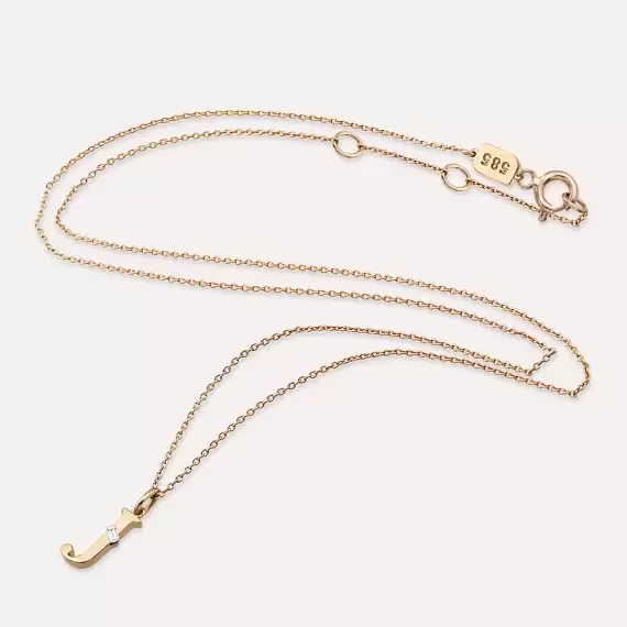 Baguette Cut Diamond Rose Gold J Letter Necklace - 3