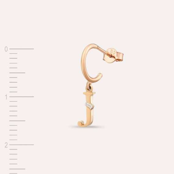 Baguette Cut Diamond Rose Gold J Letter Single Dangling Earring - 3