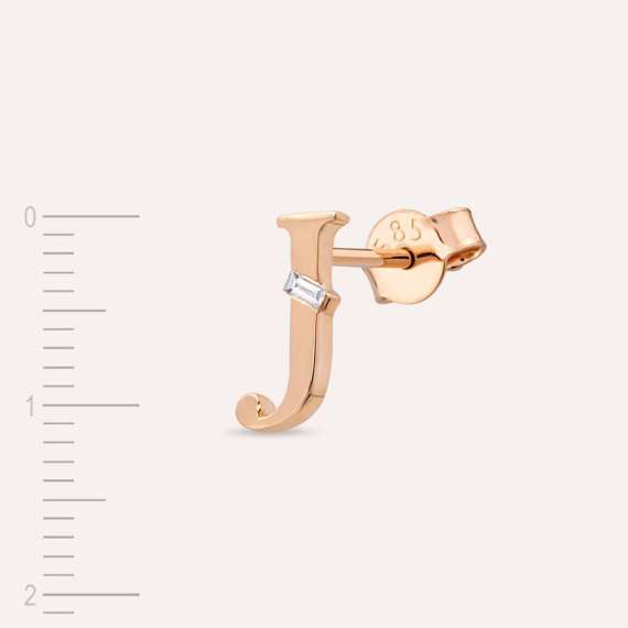 Baguette Cut Diamond Rose Gold J Letter Single Earring - 3