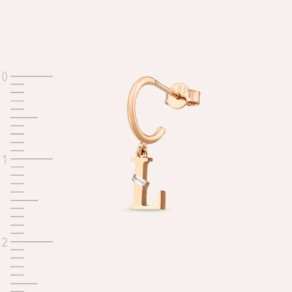 Baguette Cut Diamond Rose Gold L Letter Single Dangling Earring - 2