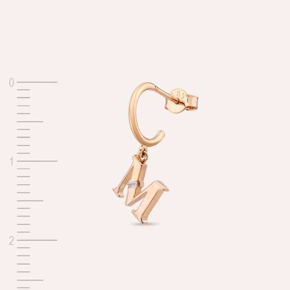 Baguette Cut Diamond Rose Gold M Letter Dangling Earring - 3