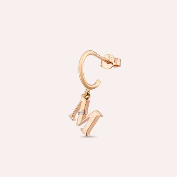 Baguette Cut Diamond Rose Gold M Letter Dangling Earring - 1