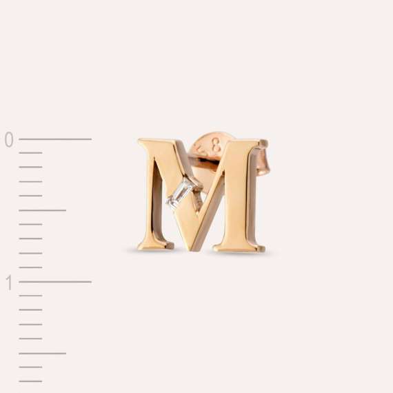 Baguette Cut Diamond Rose Gold M Letter Single Earring - 2
