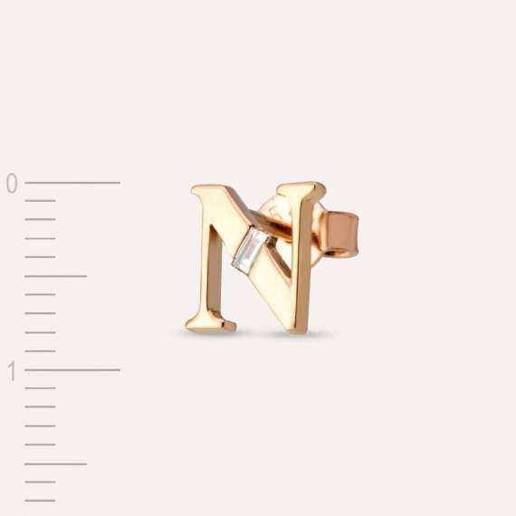 Baguette Cut Diamond Rose Gold N Letter Single Earring - 2