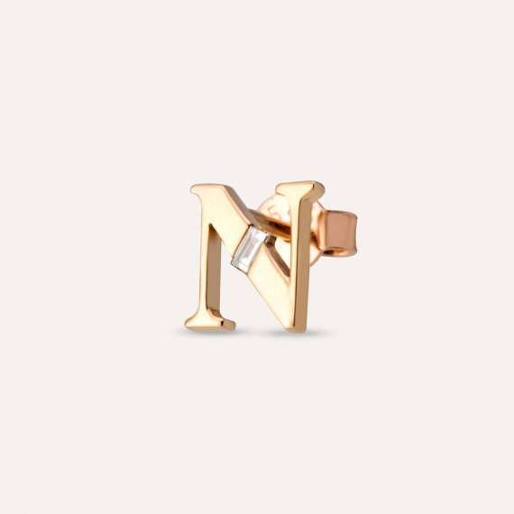Baguette Cut Diamond Rose Gold N Letter Single Earring - 1