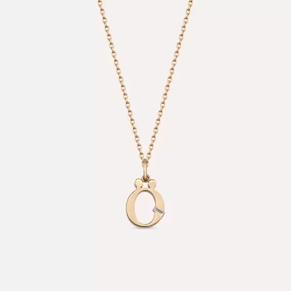 Baguette Cut Diamond Rose Gold Ö Letter Necklace - 1