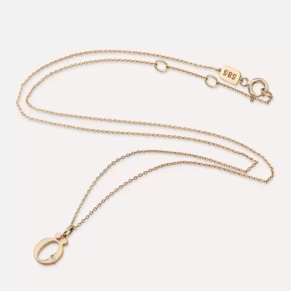 Baguette Cut Diamond Rose Gold Ö Letter Necklace - 3