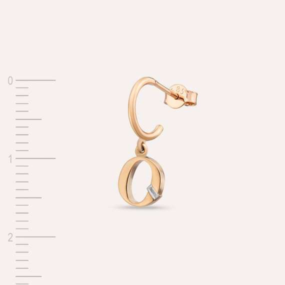 Baguette Cut Diamond Rose Gold O Letter Single Dangling Earring - 2