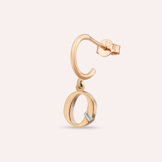 Baguette Cut Diamond Rose Gold O Letter Single Dangling Earring - 1