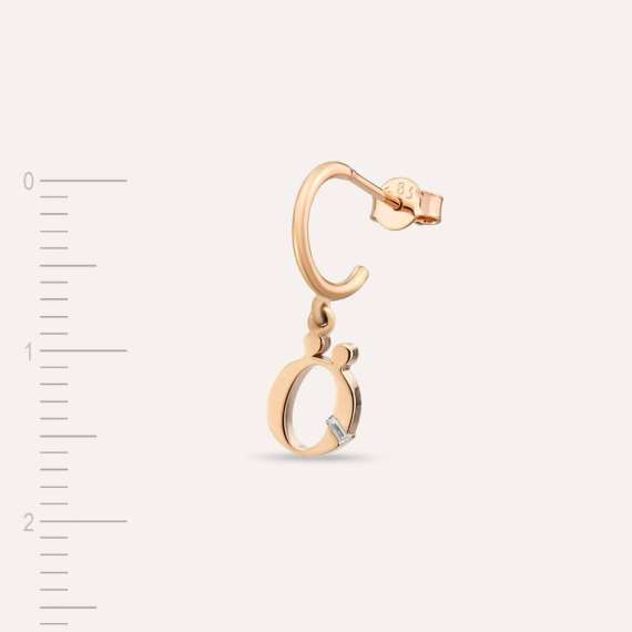 Baguette Cut Diamond Rose Gold Ö Letter Single Dangling Earring - 3