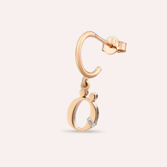 Baguette Cut Diamond Rose Gold Ö Letter Single Dangling Earring - 1