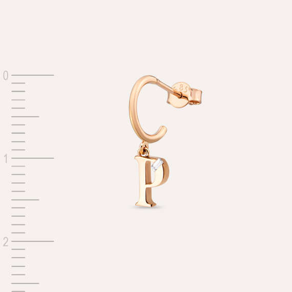 Baguette Cut Diamond Rose Gold P Letter Single Dangling Earring - 3
