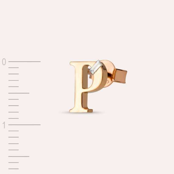 Baguette Cut Diamond Rose Gold P Letter Single Earring - 2