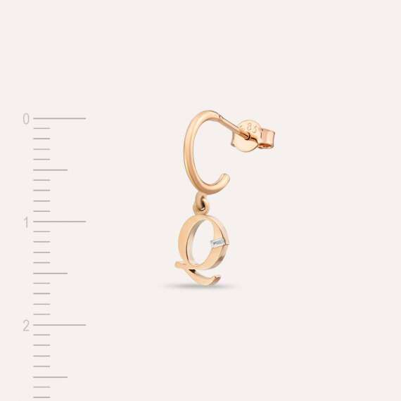 Baguette Cut Diamond Rose Gold Q Letter Single Dangling Earring - 3