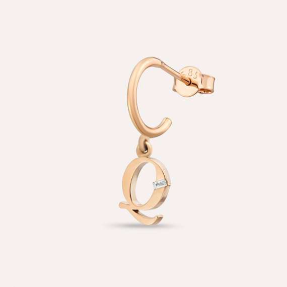 Baguette Cut Diamond Rose Gold Q Letter Single Dangling Earring - 1