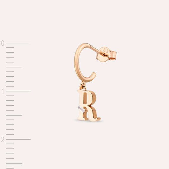Baguette Cut Diamond Rose Gold R Letter Single Dangling Earring - 3