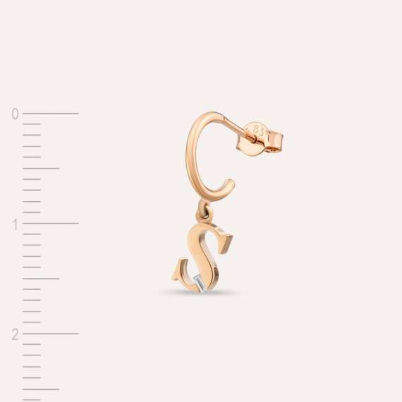 Baguette Cut Diamond Rose Gold S Letter Single Dangling Earring - 2