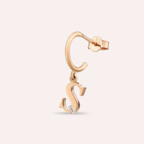 Baguette Cut Diamond Rose Gold S Letter Single Dangling Earring - 1