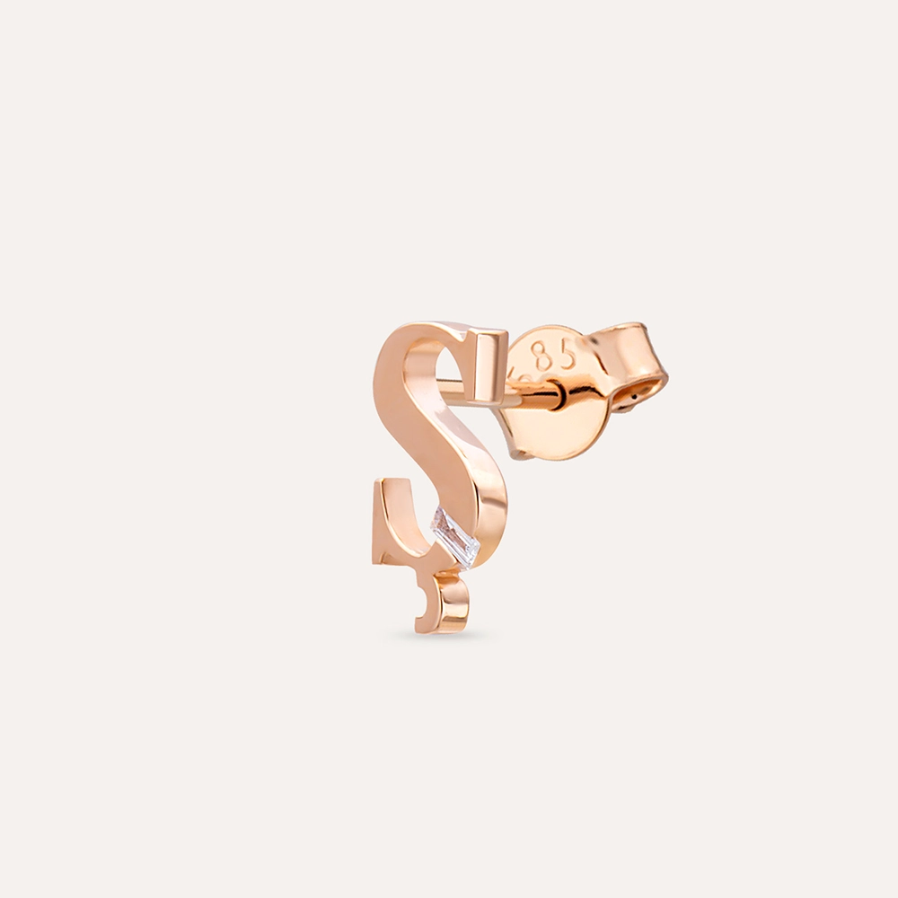 Baguette Cut Diamond Rose Gold Ş Letter Single Earring - 1