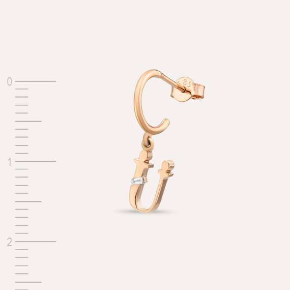 Baguette Cut Diamond Rose Gold Ü Letter Single Dangling Earring - 2