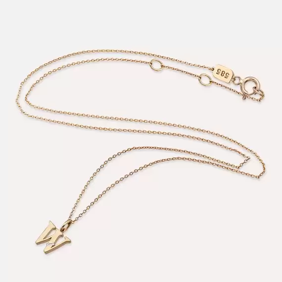 Baguette Cut Diamond Rose Gold W Letter Necklace - 3