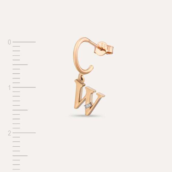 Baguette Cut Diamond Rose Gold W Letter Single Dangling Earring - 3
