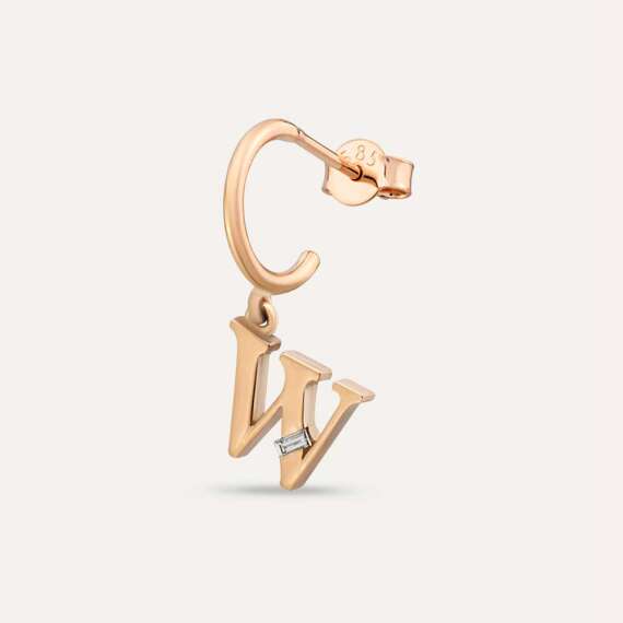 Baguette Cut Diamond Rose Gold W Letter Single Dangling Earring - 1