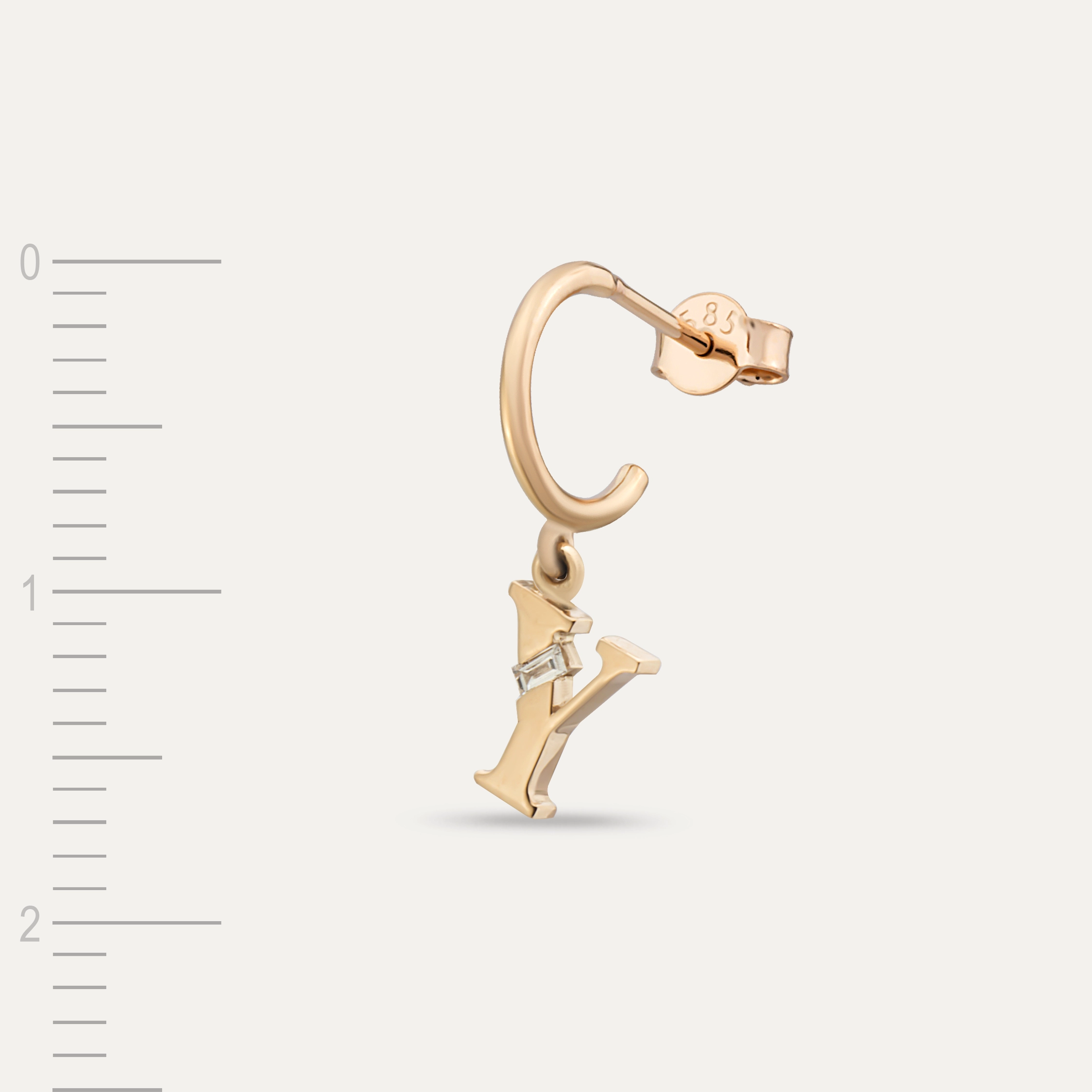 Baguette Cut Diamond Rose Gold Y Letter Single Dangling Earring - 2