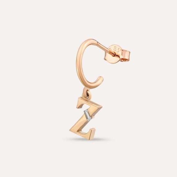 Baguette Cut Diamond Rose Gold Z Letter Single Dangling Earring - 1
