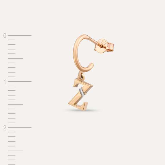 Baguette Cut Diamond Rose Gold Z Letter Single Dangling Earring - 2