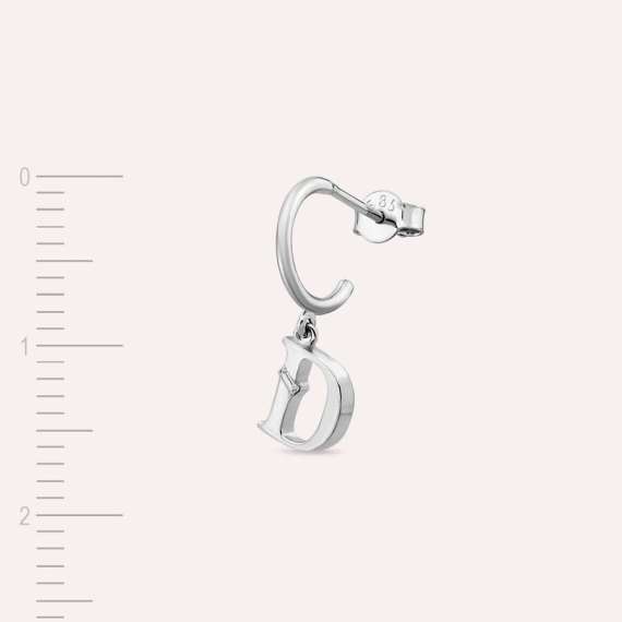 Baguette Cut Diamond White Diamond D Letter Single Dangling Earring - 4