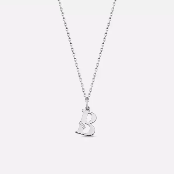 Baguette Cut Diamond White Gold B Letter Necklace - 1