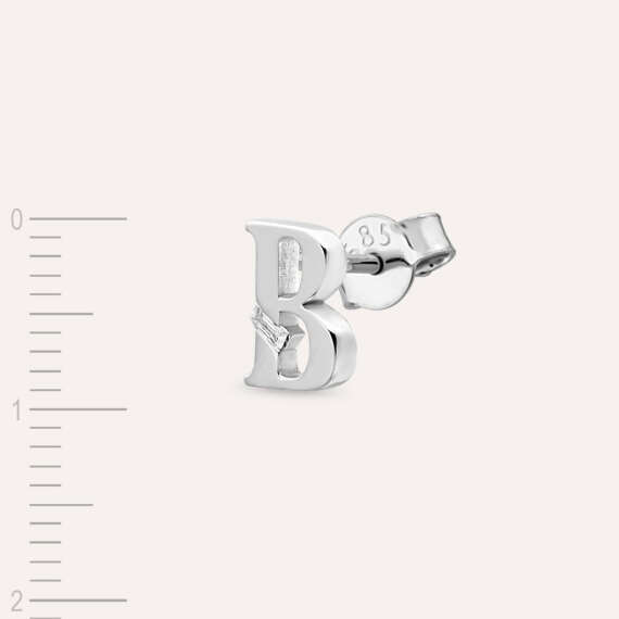 Baguette Cut Diamond White Gold B Letter Single Earring - 3