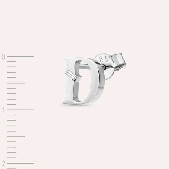Baguette Cut Diamond White Gold D Letter Single Earring - 3