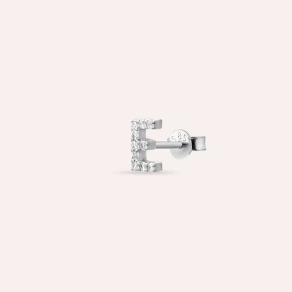 Baguette Cut Diamond White Gold E Letter Mini Single Earring - 3