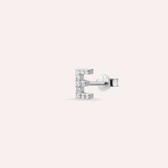 Baguette Cut Diamond White Gold E Letter Mini Single Earring - 4