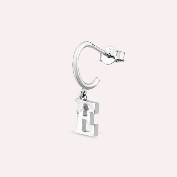 Baguette Cut Diamond White Gold E Letter Single Dangling Earring - 1