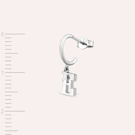 Baguette Cut Diamond White Gold E Letter Single Dangling Earring - 2